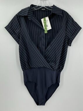 Cider striped button-down collar "Collar Roll-up Sleeve Shirt Bodysuit